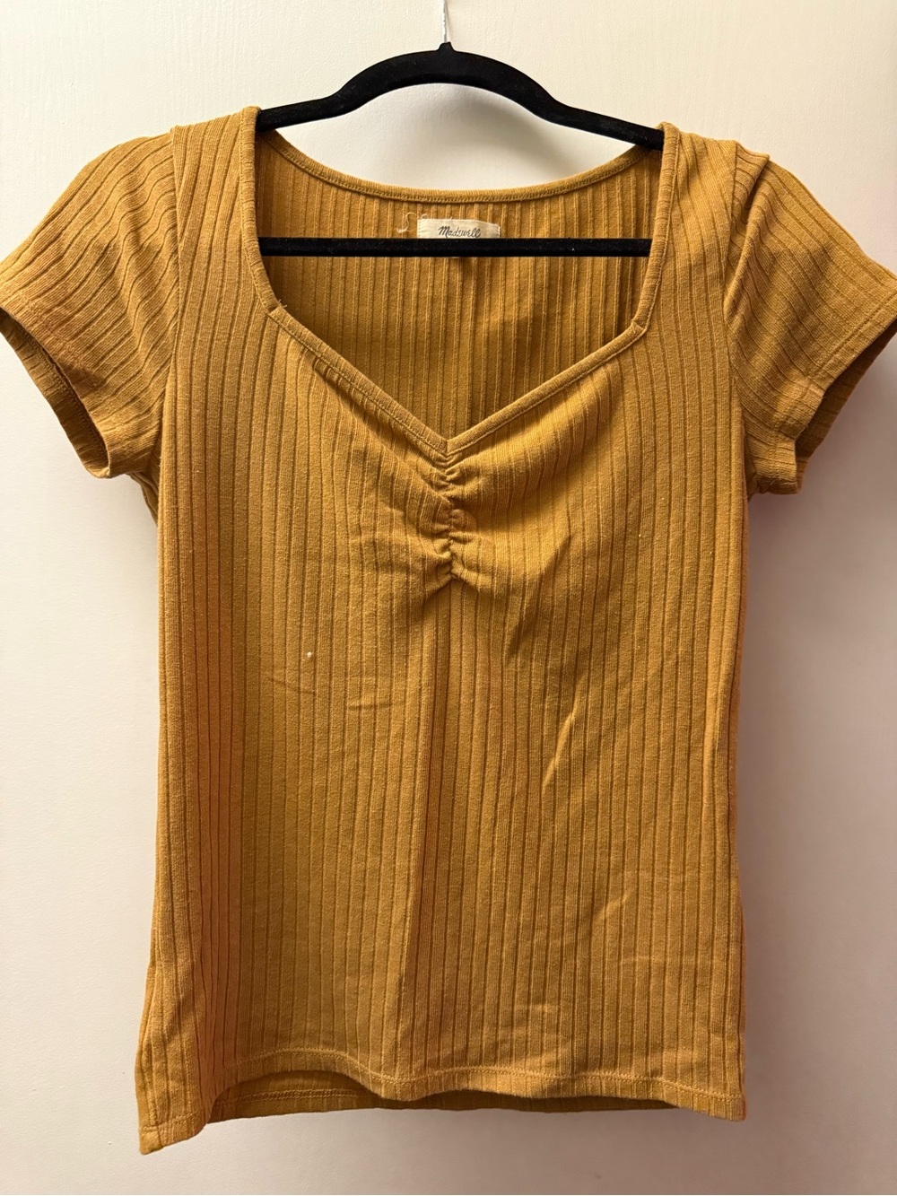 Madewell Ribbed Mustard V-Neck Short Sleeve Top